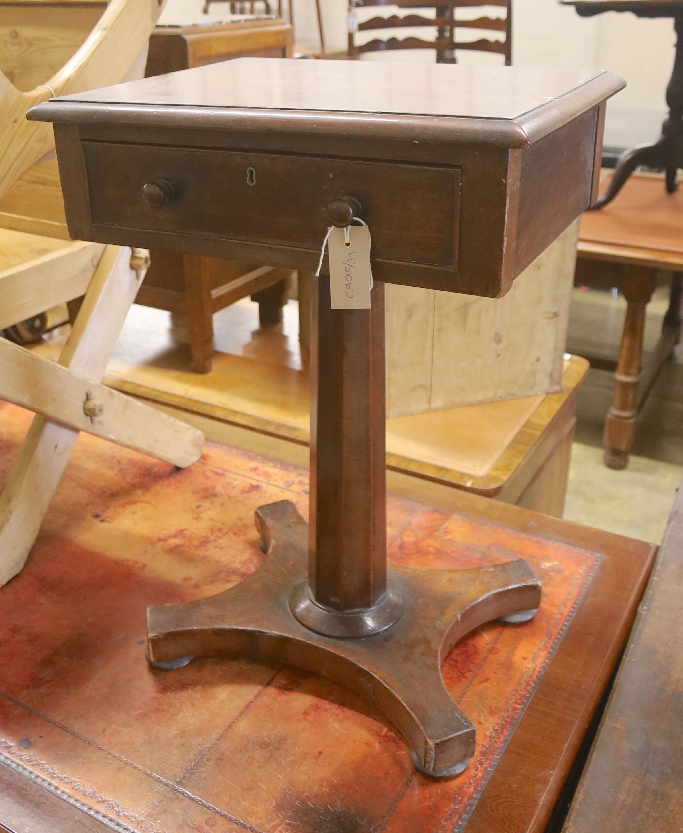 A Victorian mahogany work table, width 50cm, depth 40cm, height 73cm